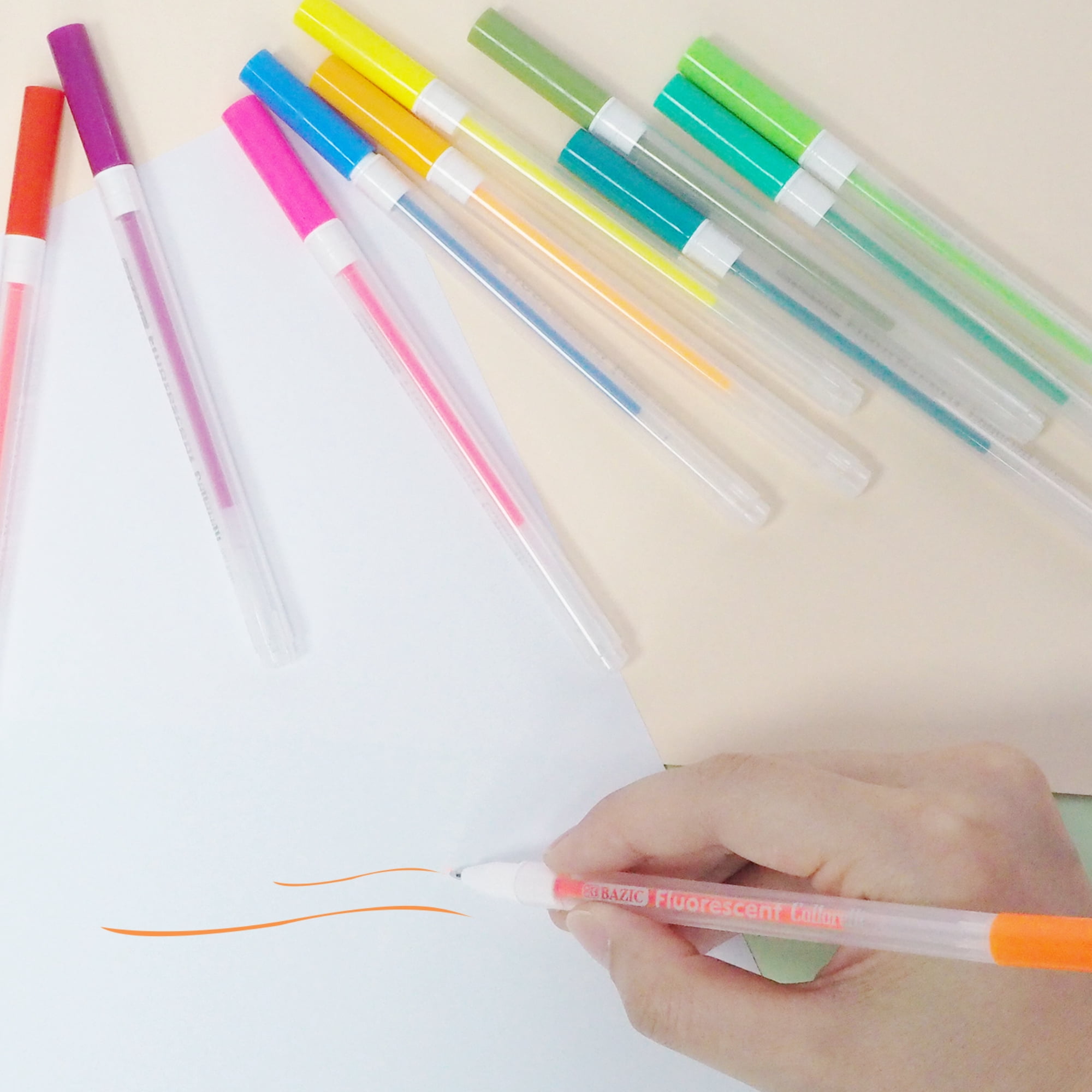 BAZIC Collorelli Gel Pen 0.8mm Neon Color, Smooth Write, (12/Pack), 24-Pack