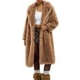 thumbnail image 2 of Long Faux Fur Coats for Women Trendy Long Sleeve Lapel Coats Fuzzy Winter Jacket Khaki L, 2 of 5