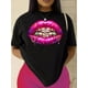 thumbnail image 1 of Pink Lips & Dollars Graphic Print T-shirt, Casual Short Sleeve Crew Neck Top For Spring & Summer, WoCamisetas para mujer, lindas camisetas con estampado gráfico, de manga corta, estilo casual, para ve, 1 of 7