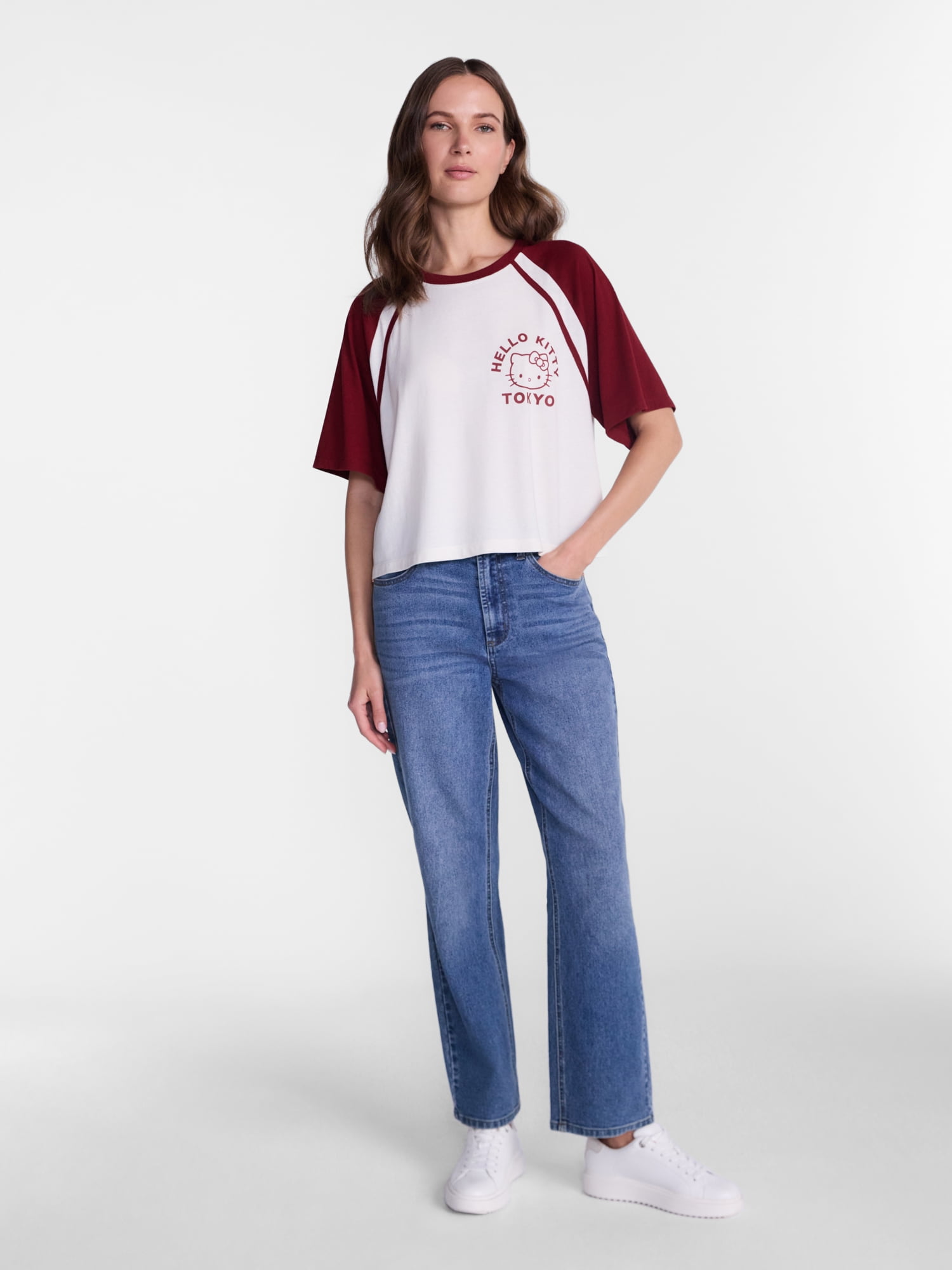 Hello Kitty and Friends Women’s Graphic Skimmer Raglan Tee with Short Sleeves, Sizes XXS-XXL