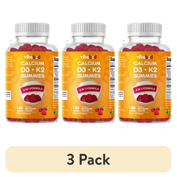 (3 pack) VITABOD Vitamin D3 K2 Gummies - Bone & Heart Health - 180 Pectin Based Gummies