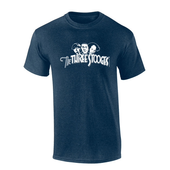 The Three Stooges Classic Logo Vintage Comedy Trio: Larry, Moe, and Curly Short Sleeve Adult Graphic T-Shirt-Heather Navy-6xl