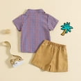 thumbnail image 5 of TAIAOJING Kid Toddler Boy Clothes Outfit Toddler Boys Summer Suit Plaid Short Sleeved Shirt With Bow Tie Solid Color Shorts Performance Suit Gentleman Suit For 3-4 Years, 5 of 9