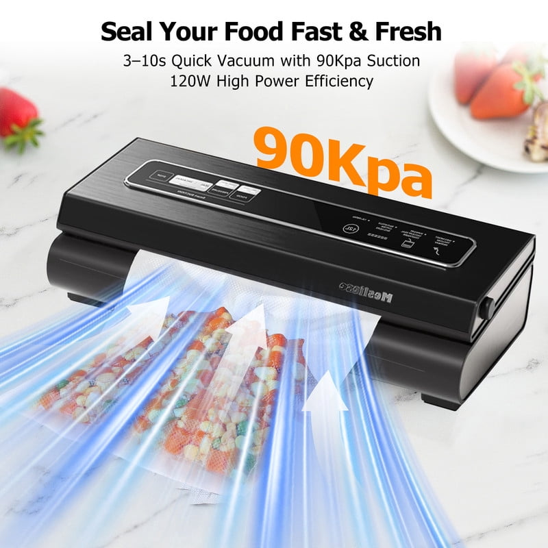 TINKLE WELL 6-in-1 Compact Vacuum Sealer Machine, Food Preservation System with Dry & Moist Modes, Includes 2 Bag Rolls + 5 Pre-Cut Bags, Cutter & ETL Listed, Black