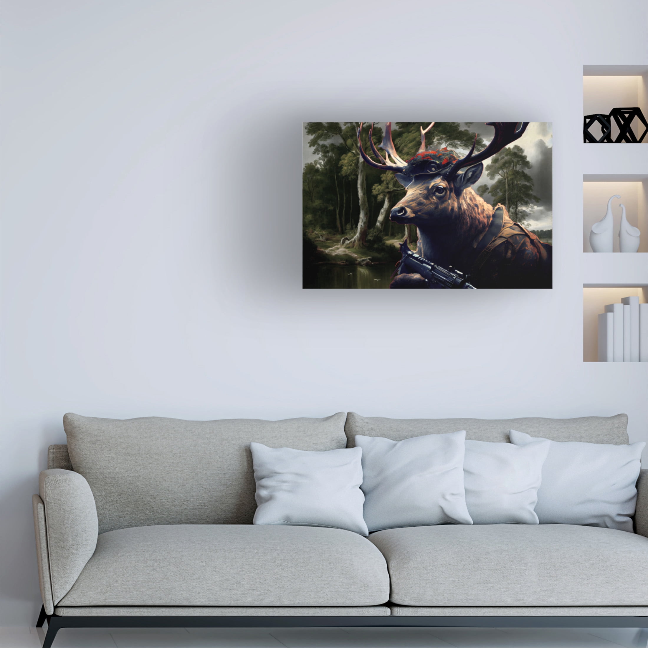 Canvas Wall Art - Sasha 'Warrior Deer III' Wall Art for Living Room, Bedroom, or Office Décor by Trademark Fine Art - 47 x 30 Inches