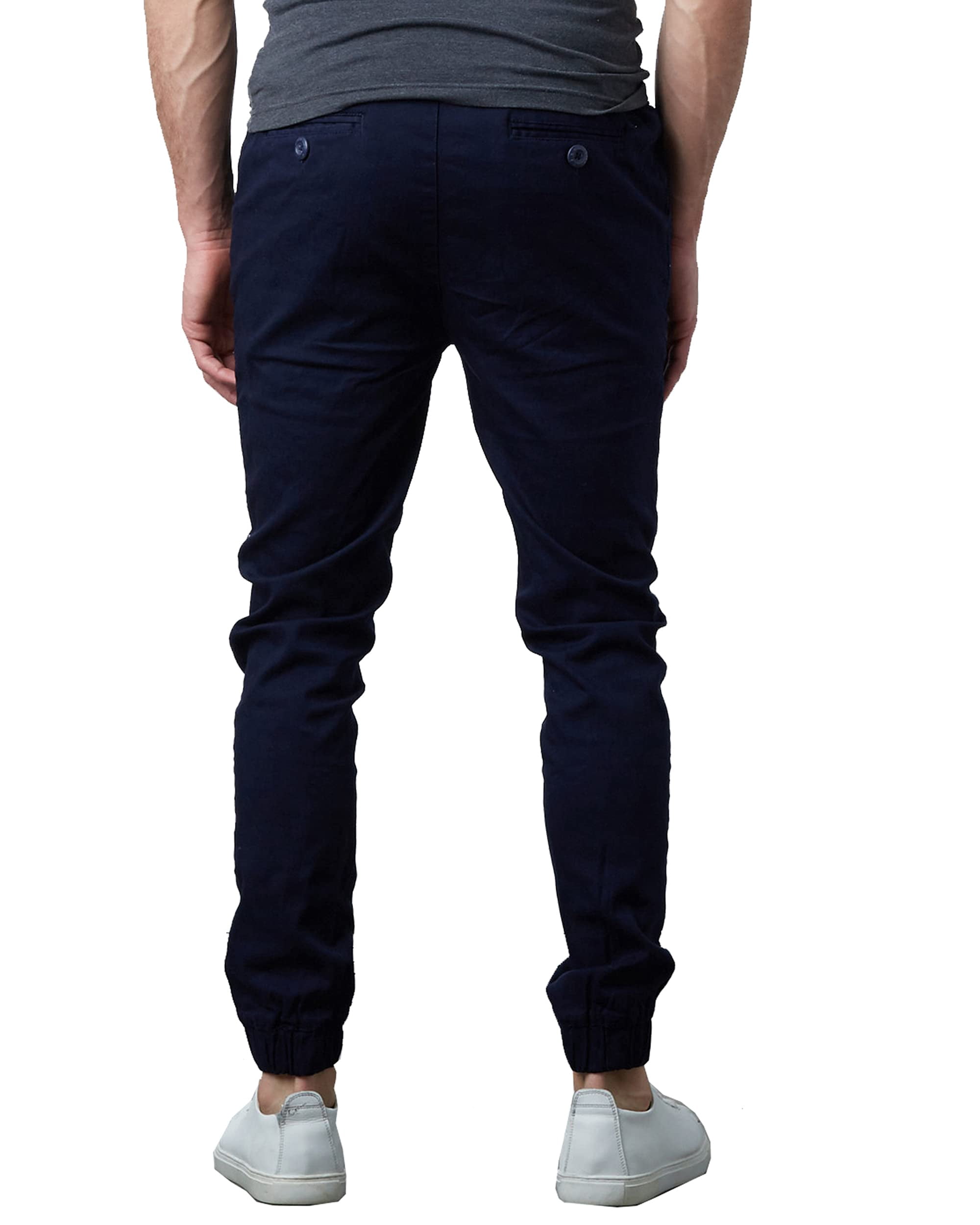Galaxy by Harvic Men's Basic Stretch Twill Joggers Chinos Hiking Drawstring Navy
