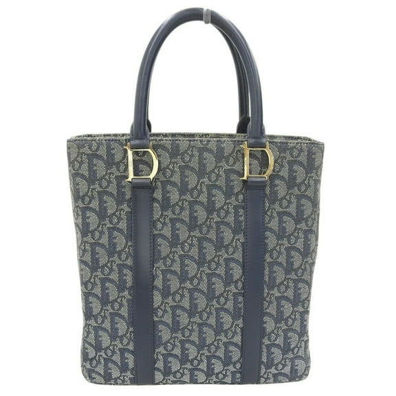 Pre-Owned Christian Dior Trotter Pattern Handbag BOBO111 Tote Bag Navy (Good)