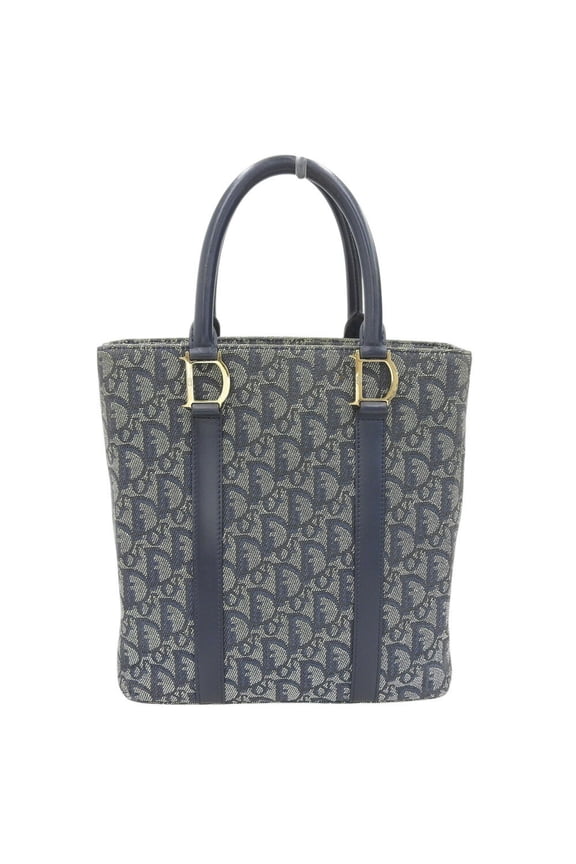 Pre-Owned Christian Dior Trotter Pattern Handbag BOBO111 Tote Bag Navy (Good)
