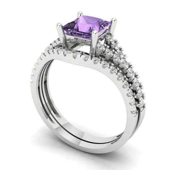 Clara Pucci 18K White Gold 3.4 Simulated Alexandrite Engraveable Engagement Ring   Wedding Band Set
