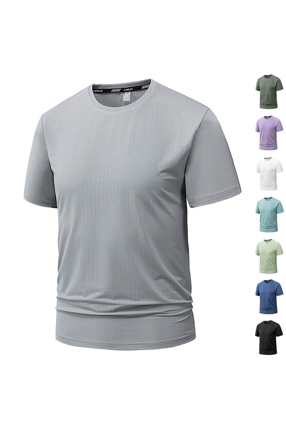 Men's Sports T-Shirt Ice Silk Quick Dry Top, Performance Tee Crew Neck Short Sleeve Athletic Fit, Moisture Wicking Breathable Summer Running Workout Fishing Casual Daily | Zenithor,White L