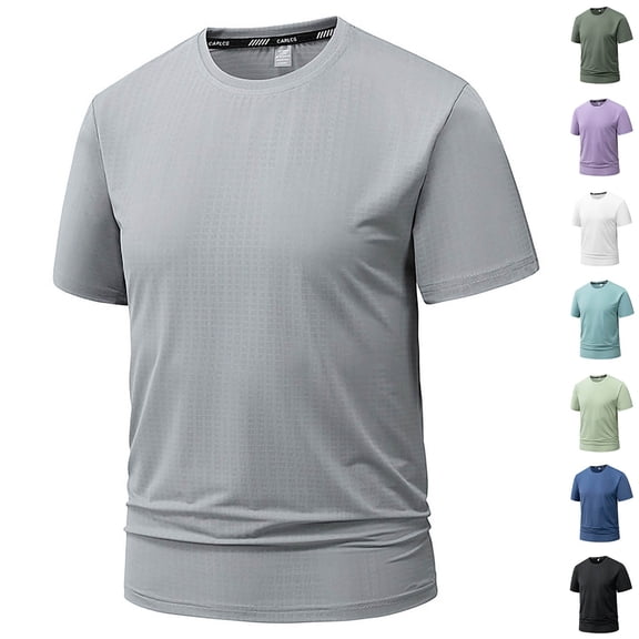 Liweisiy Men's Ice Silk Crewneck T-Shirts Muscle Slim Stretch Short Sleeve Solid Color Tees Summer Casual Outdoor Athletic Gym Tops Gray 3XL