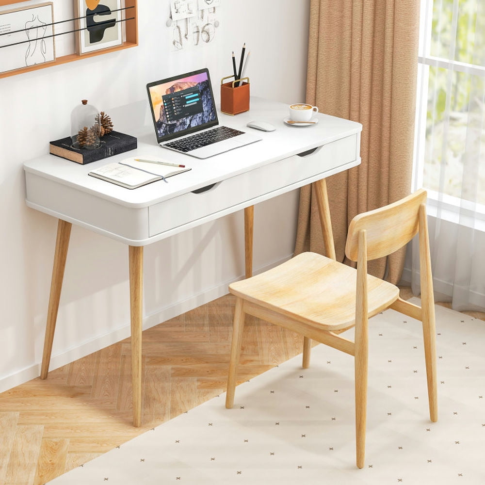 Demi Bonn 43.5" Computer Desk with 2 Drawers for Small Spaces, Home Office Desk Study Writing Table, White
