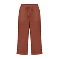 thumbnail image 5 of Resicozy Cotton Capri Pants for Women Loose Fit Straight Leg Drawstring Elastic Waist Cropped Pant Casual Summer Clothes Red XL, 5 of 6