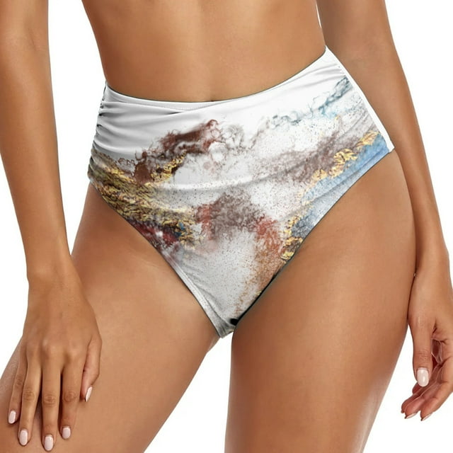 Aayomet Boardshorts de Bain pour Femmes Bas Rétro Froncé Short de Bain Tankinis Froncés (Blanc, L)