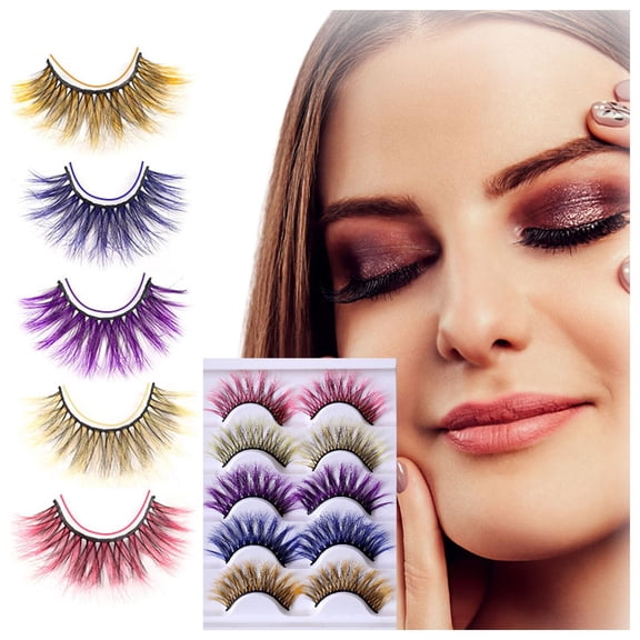 5 Pairs Of Colorful Multilayer Thick Imitation False Eyelashes Dramatic Long Curly Volume Lashes