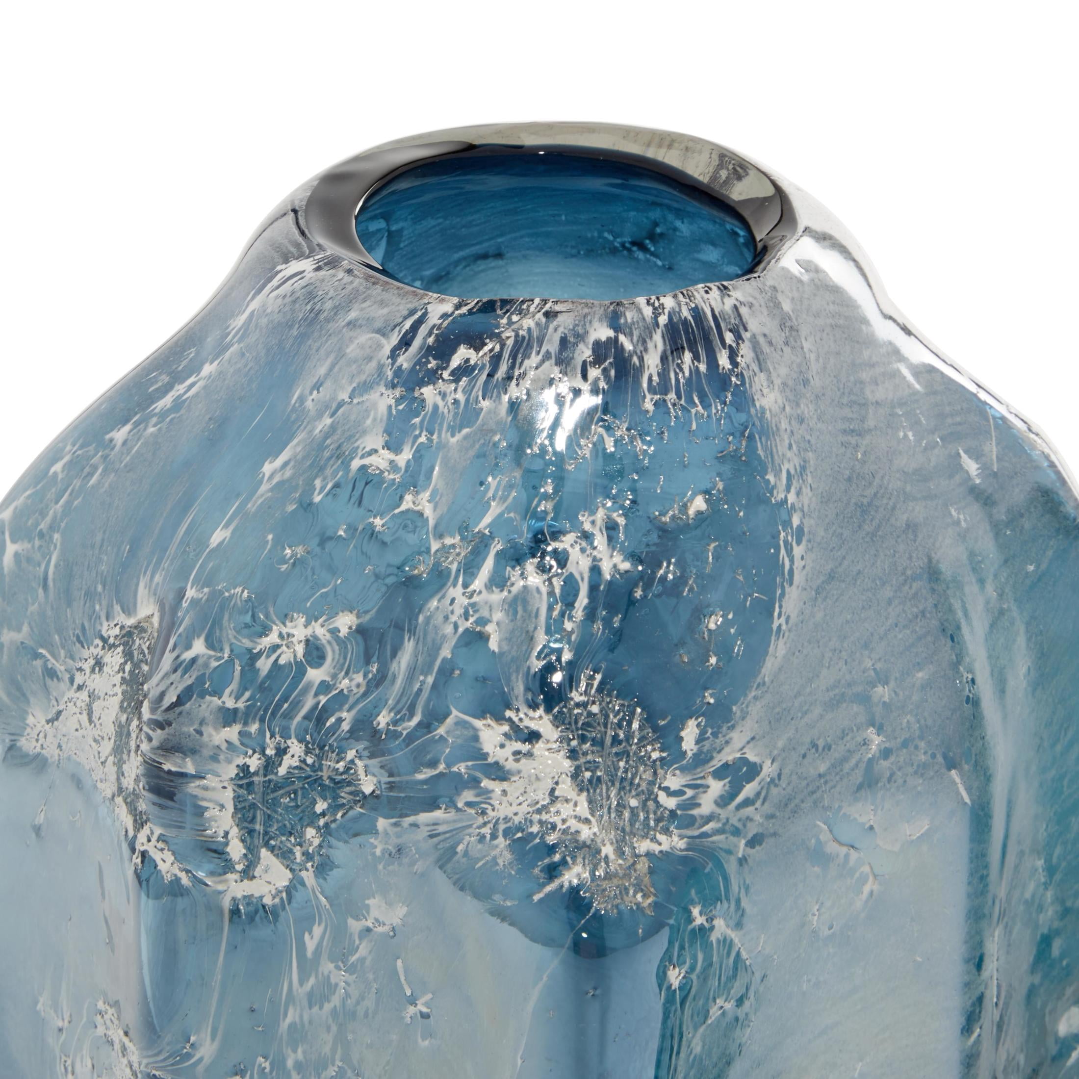 DecMode 12", 11"H Handmade Blown Blue Glass Vase, Set of 2