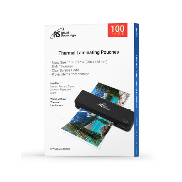 Royal Sovereign Pouch Laminating Film Glossy 5 Mil Menu Size 100 packs