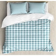 thumbnail image 1 of Geometric King Size Duvet Cover Set, Ornamental Interlacing Squares Art Deco Inspired Pattern Relaxing Design, Decorative 3 Piece Bedding Set with 2 Pillow Shams, Pale Blue and White, by Ambesonne, 1 of 3