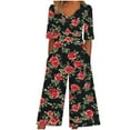 thumbnail image 2 of Roncen Women's Printed Casual Jumpsuit - Short Sleeve V-Neck with Back Zipper & Side Pocket Full-Length Romper Pants, 2 of 5