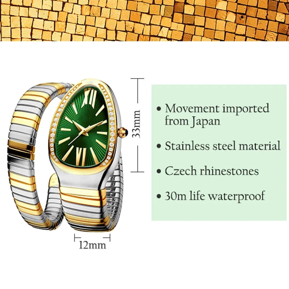Classic Snake Shape Watch For Women Gold Silver Scaleable Bracelet Watches Bling Diamonds Quartz Ladies Wristwatch