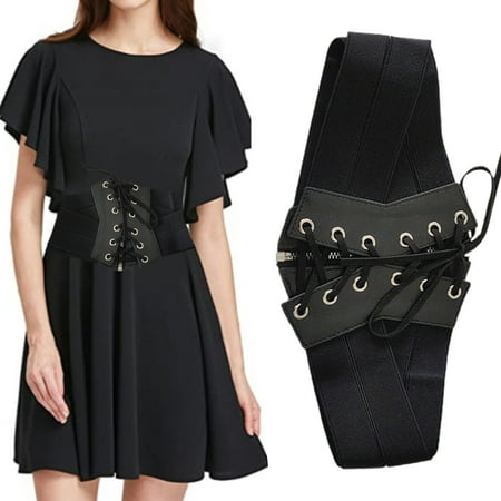 

meijuhuga Waist Belt Widened Lace Up Tie Vintage Zipper Closure Sweet Tight Waist Solid Color Faux Leather Lady Down Coat Corset Belt for Daily Life
