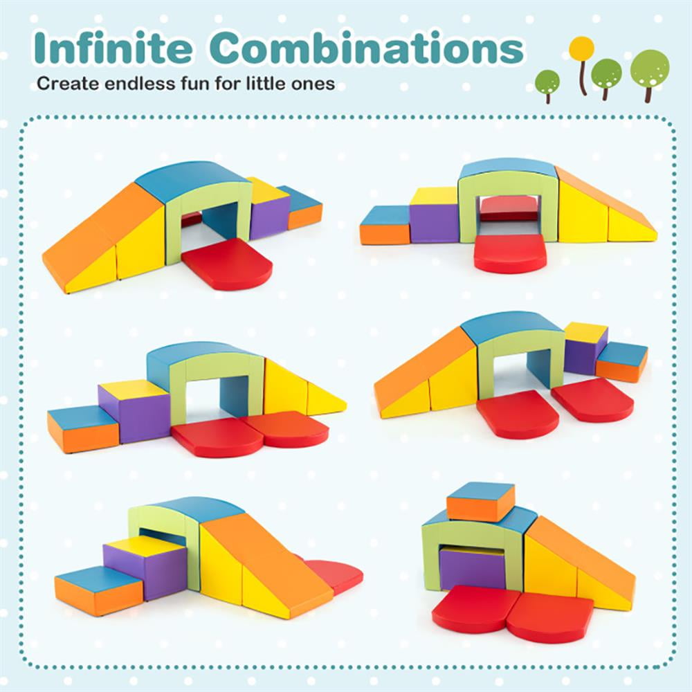 Resenkos 6 Pieces Foam Climbing Blocks Soft Play Climbing for Toddlers with Tunnel-Multicolor