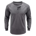 thumbnail image 5 of Dpytoraw Men Solid Color Button Round Neck Raglan Sleeve Long Sleeved T Shirt Casual Loose Business Trend Comfortable Top, 5 of 5