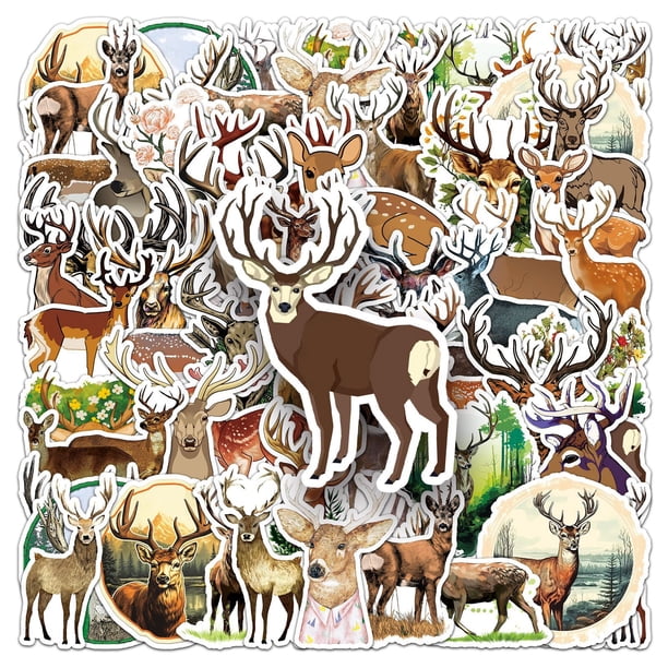 Paquete de pegatinas con forma de ciervo, 50 unidades, vinilo con dibujos animados de animales