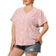 thumbnail image 4 of Blusas de mujer de tallas grandes Agnes Orinda, camisas de botones florales, tops de cuello en V, blusas casuales de manga con volantes 2X rosa, 4 of 7
