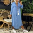 thumbnail image 2 of Quixlent Fall Spring Lady Dress Single-breasted Lapel Loose Long Sleeves Chest Pocket Split Hem Plus Size Dress Solid Color Buttons A-line Daily Wear Maxi Dress, 2 of 8