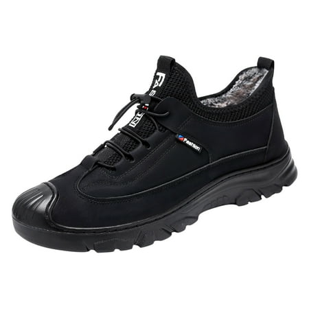 

XINSHIDE Shoes Fashion Autumn And Winter Men Snow Boots Flat Non Slip Plush Warm And Comfortable Elastic Lace Up Solid Color Men Shoes