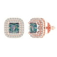 thumbnail image 2 of Rose Solid Solid Gold Halo Stud Everyday Dainty Earrings - 2.46 Ct Brilliant Princess Cut Studs Synthetic Blue Moissanite 14K, Everyday Dainty Earrings Screw Back, 2 of 7