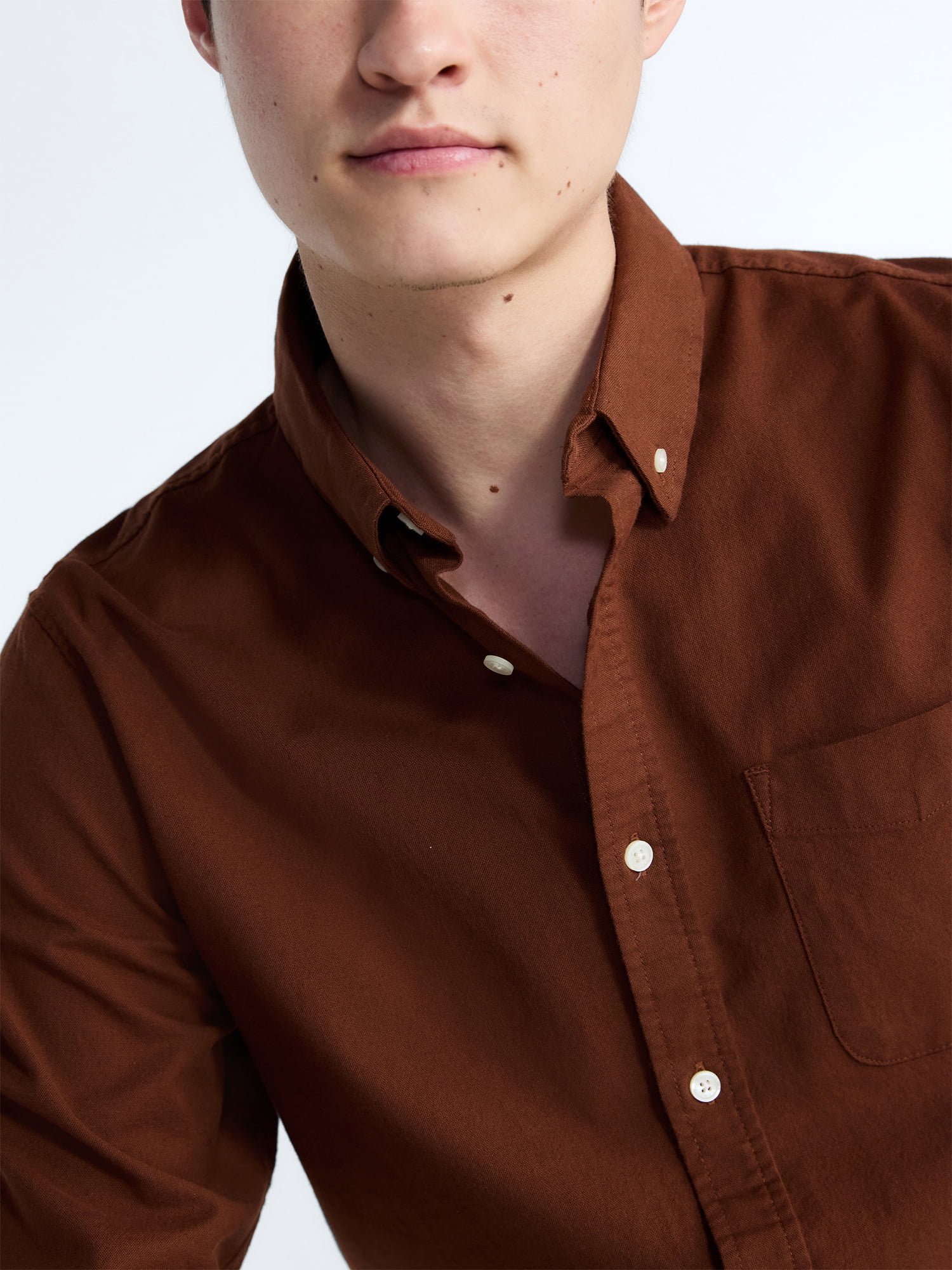 Free Assembly Men's Button Front Oxford Shirt with Long Sleeves, Sizes S-3XL