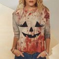 thumbnail image 3 of Camiseta de Halloween de terror para mujer con estampado espeluznante de 'Ayuda', camiseta informal de manga corta para fiesta de Halloween, 3 of 5