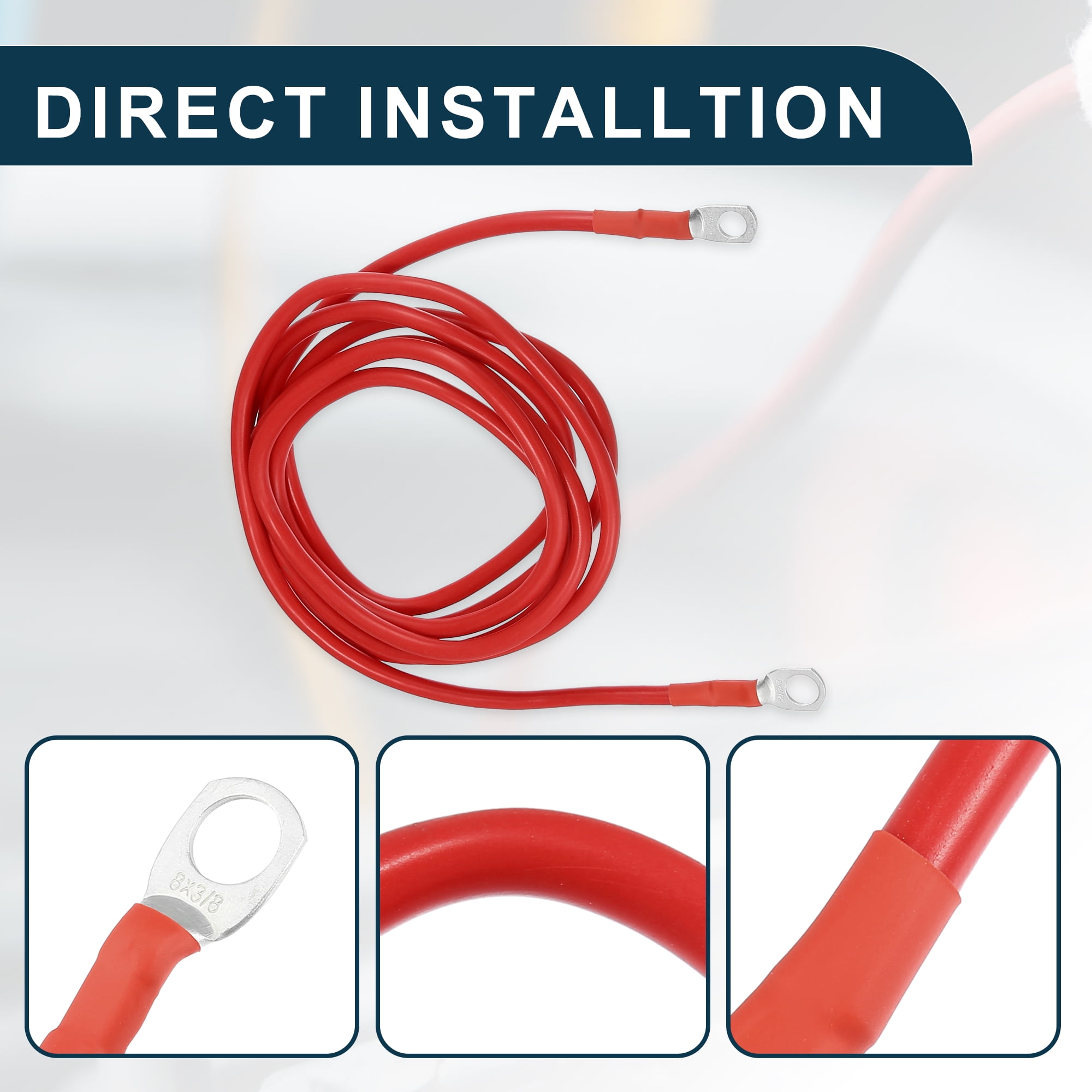 Car Marine Battery Inverter Cable 5/16"-3/8" 8ft Battery Copper Wire Red