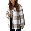 thumbnail image 6 of felwors Fuzzy Fleece Jackets for Women Casual Button Down Sherpa Jacket Warm Plaid Shacket Trendy Winter Coats Outwear 2025 Khaki, S, 6 of 6