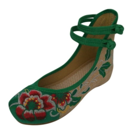 

Youmylove Women Embroidered Shoes High To Help Increase Ankle Double Strap Canvas Shoes Cozy Comfy Footwear