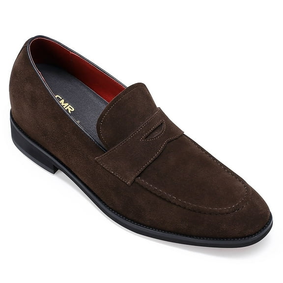 CMR CHAMARIPA - Hidden Heel Shoes For Men - Men's Elevator Shoes - Brown Suede Leather Penny Loafer - 6 CM/ 2.36 Inches Taller