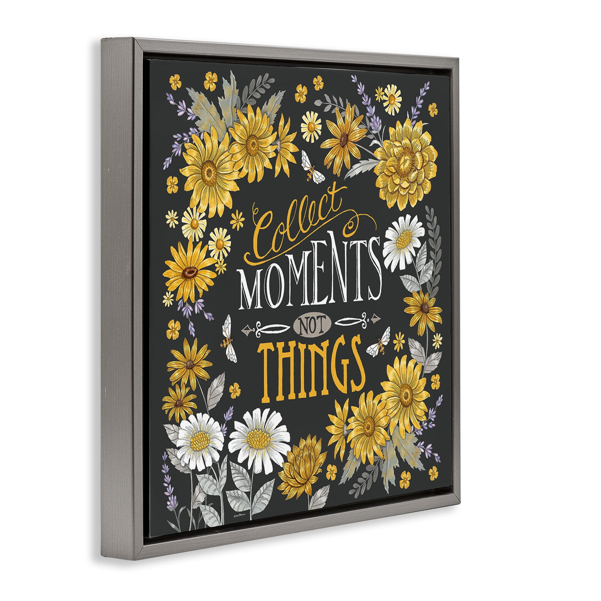 Stupell Industries Collect Moments Not Things Plants & Flowers Painting Gray Floater Framed Canvas Art Print Wall Art, 18 x 18