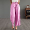 thumbnail image 2 of 50% off Clear! HAPIMO Women's Wide Leg Cotton Linen Capri Cuff Pants Summer Discount Elastic Waist Drawstring Fashion Sale Solid Trousers for Girls Leisure Workout Sports Loose Pink M, 2 of 9