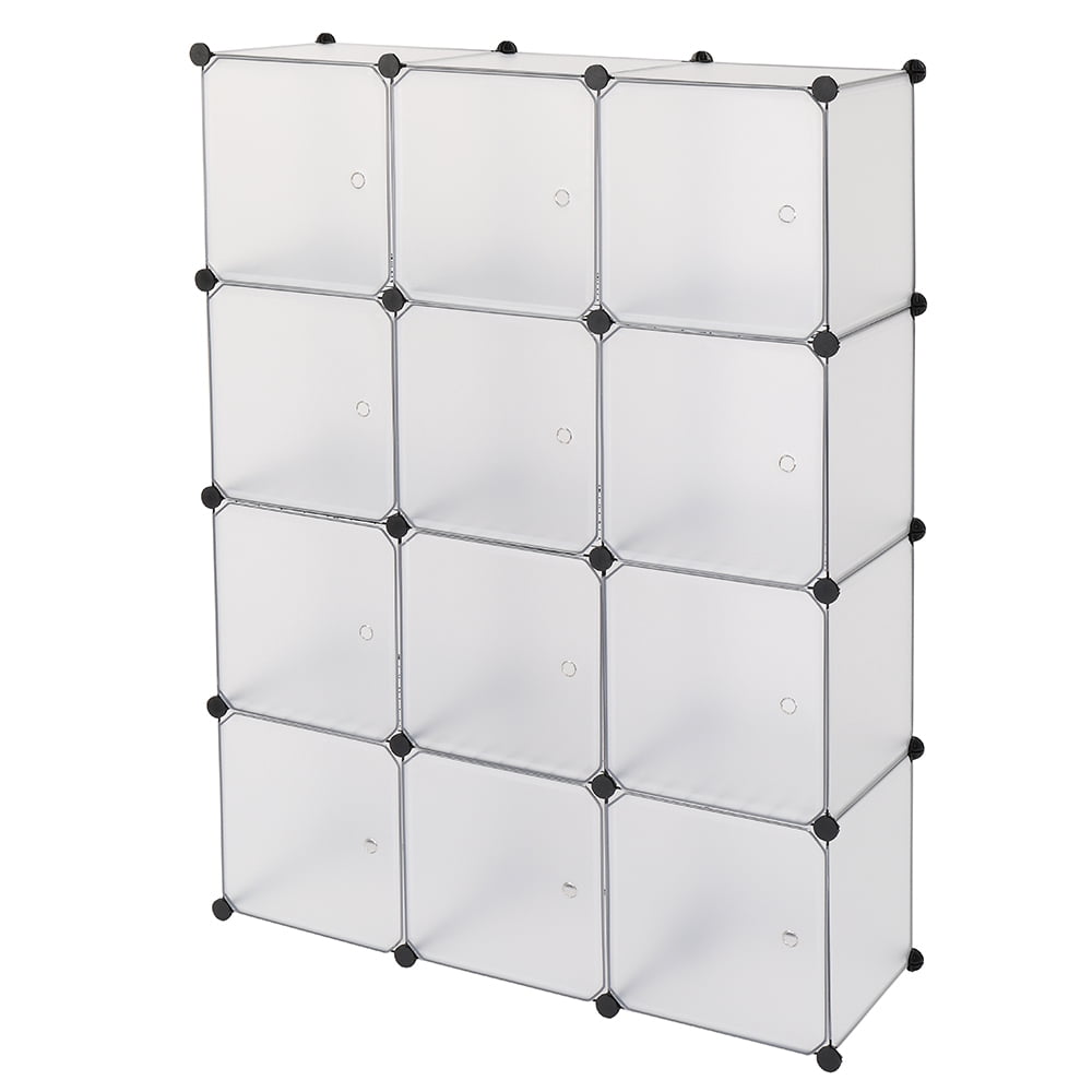 12-Cube Storage Shelf Cube Shelving, PP Organizer Cabinet with Rust-proof Metal Frame for organize Book, Toy, Clothes, White