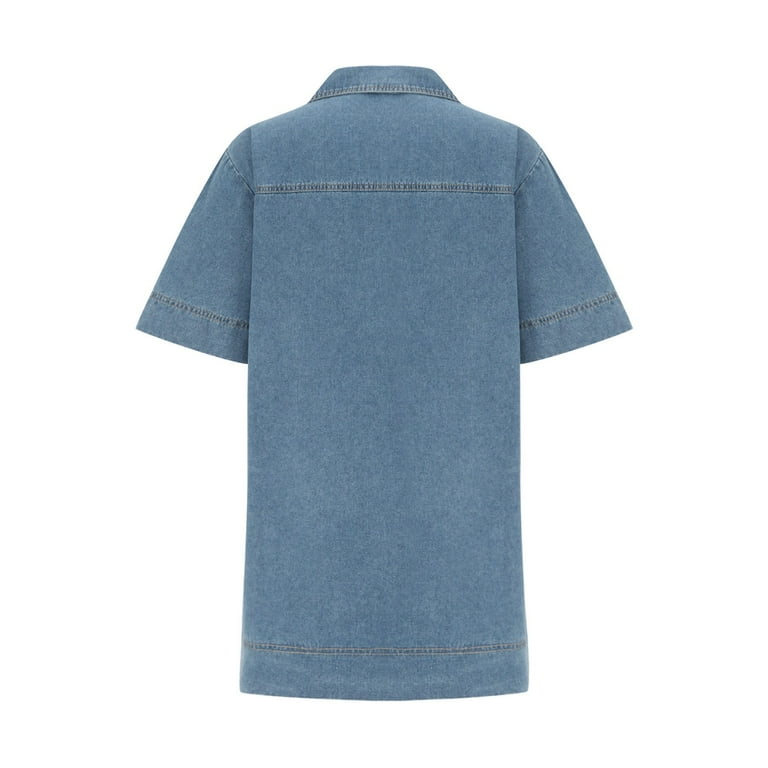 APEXFWDT Denim Shirt Dress Women with Pockets Short Sleeve Loose Fit V Neck Denim  Dresses for Women Casual Summer Jean Shirt Dress - Walmart.com