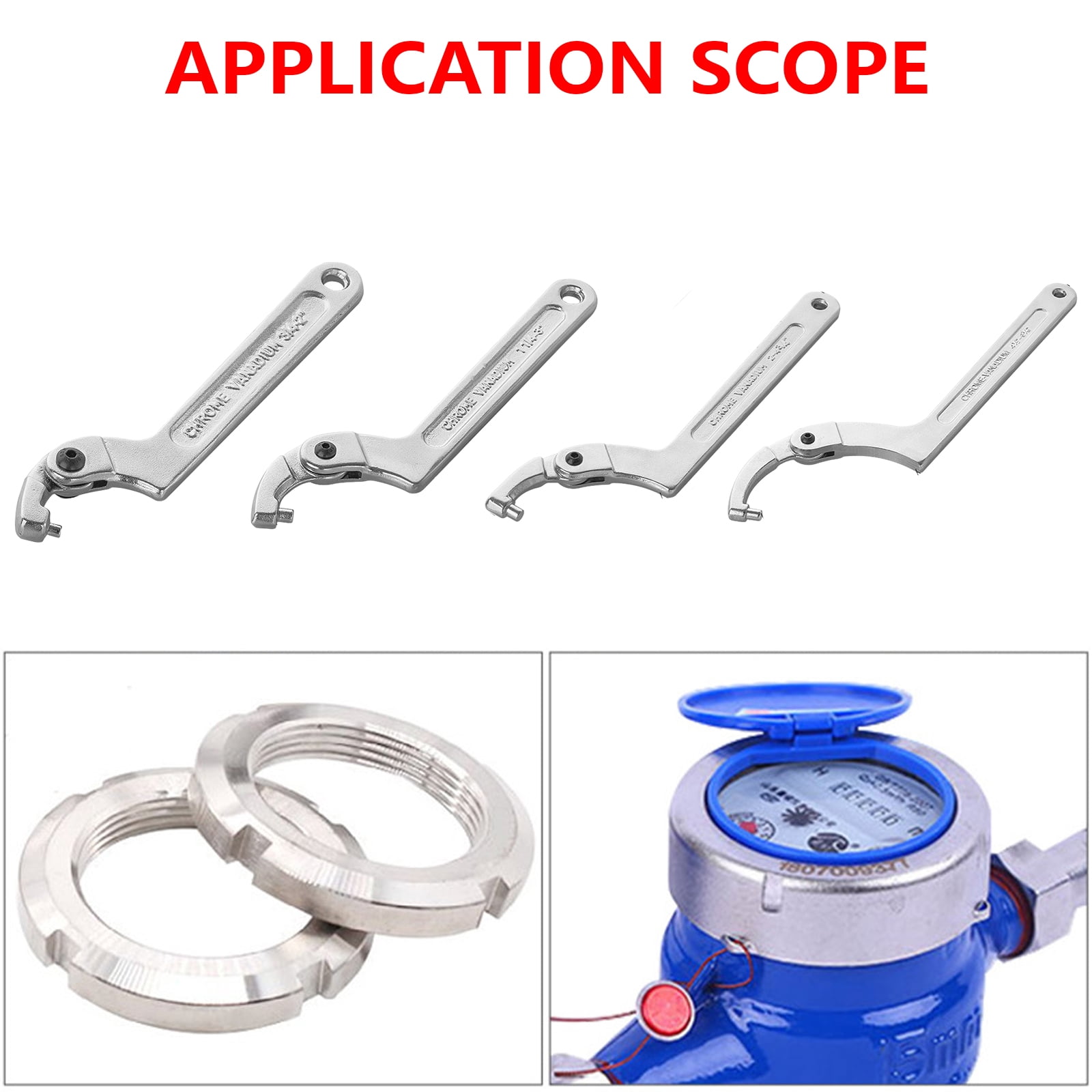 Adjustable C Hook Spanner Wrench Nut Bolts Hand Tool Stainless Steel Hand Tool Adjustable Wrench Hook Auto Tool
