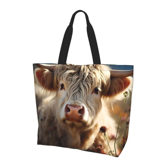 Yiaed Adorable Flower Field Cow Print Handbag for Women Tote Purse Shoulder Bag Large Fashion Hobo Purse Handbag Shopping Tote