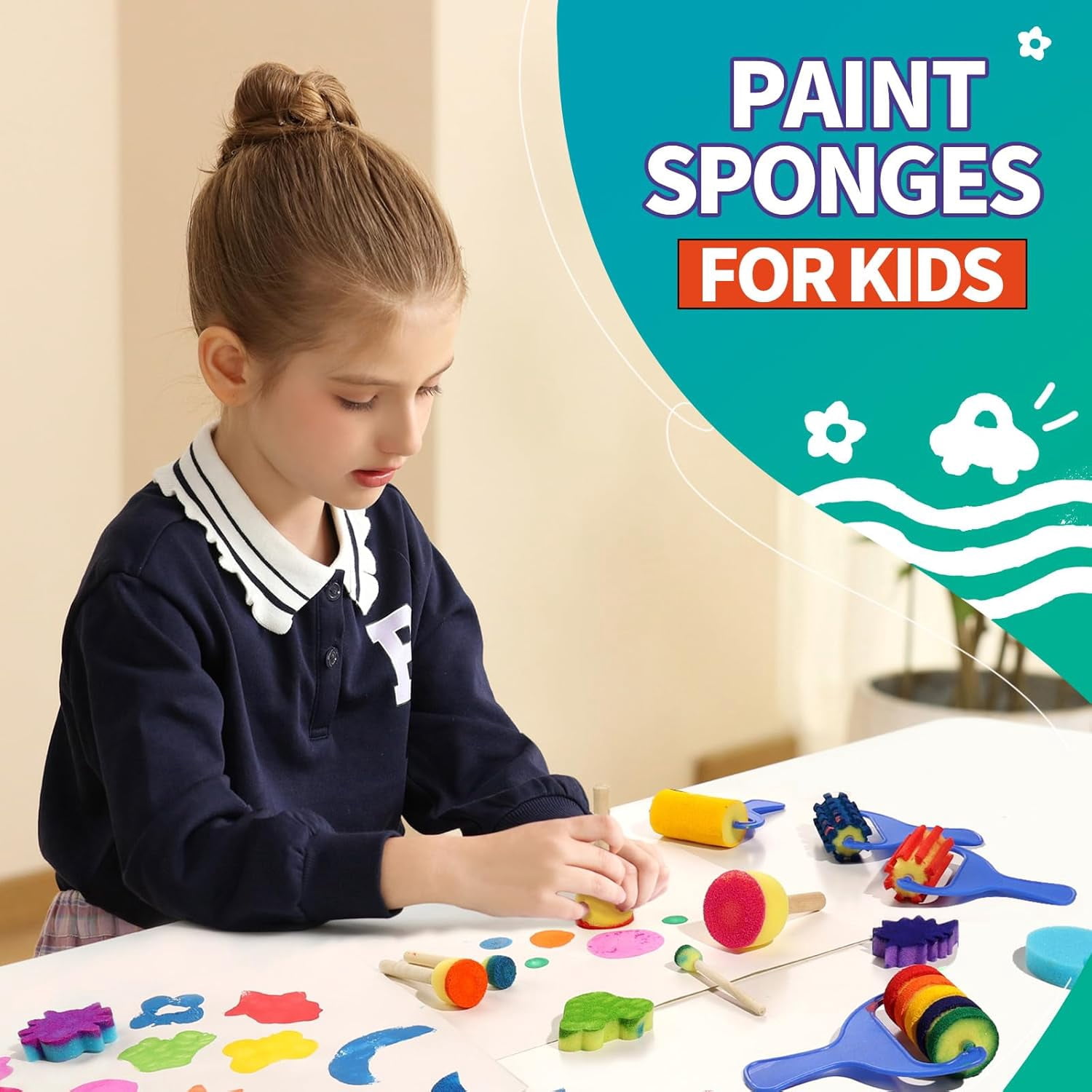 Paint Sponges for Kids, 39pcs Early Learning Toddlers Sponge Paint Brushes Stamps Foam Art Craft Drawing Tools