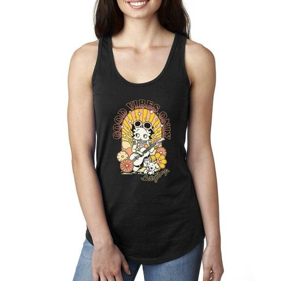 Wild Bobby, Betty Boop Good Vibes Only Betty Boop Ladies Racerback Tank Top, Black, Small