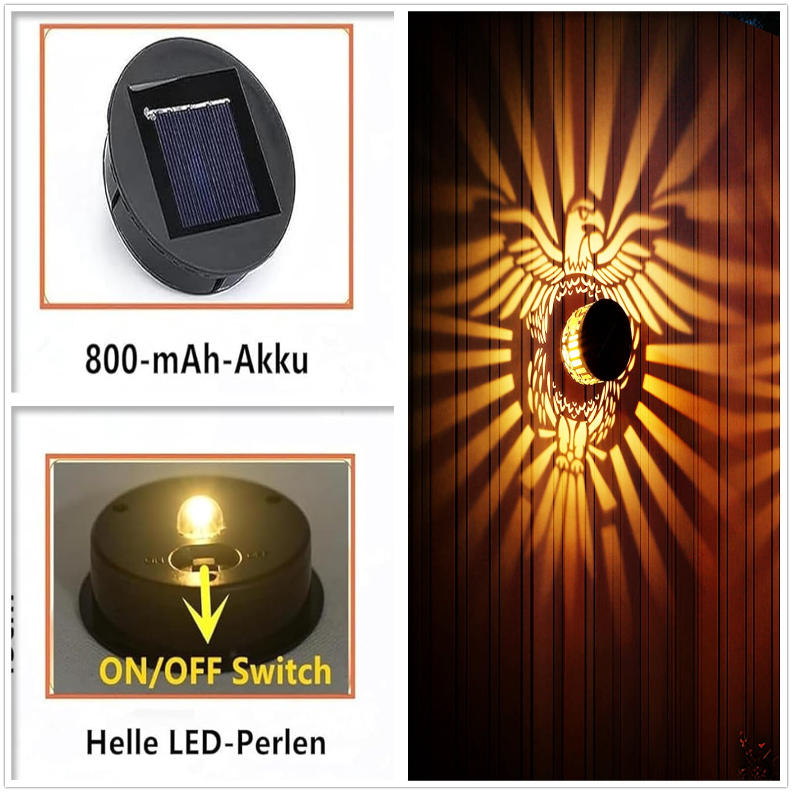Govvep 2 pack Metal Solar Powered LED Solar Fence Lights: Eagle Pattern Waterproof Outdoor Wall & Deck Step Lighting for Garden, Patio & Backyard