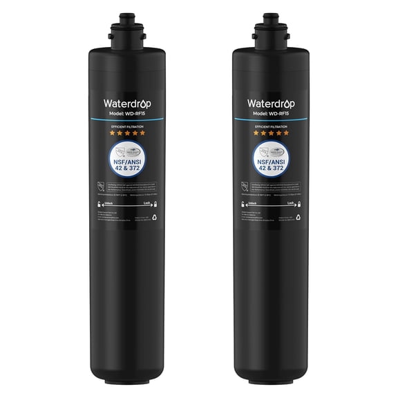 Waterdrop RF15 Water Filter Replacement for Waterdrop 15UA/15UB/15UC Under Sink Water Filter, Reduces PFOA/PFOS, PFAS, Lead, Chlorine, Bad Taste & Odor, NSF/ANSI 42 Certified, 2 Years,2 Pack