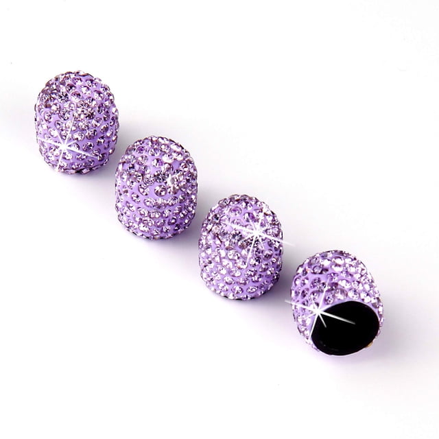 Tapones para válvulas de neumáticos JUSTTOP Crystal Rhinestone, color morado, paquete de 4