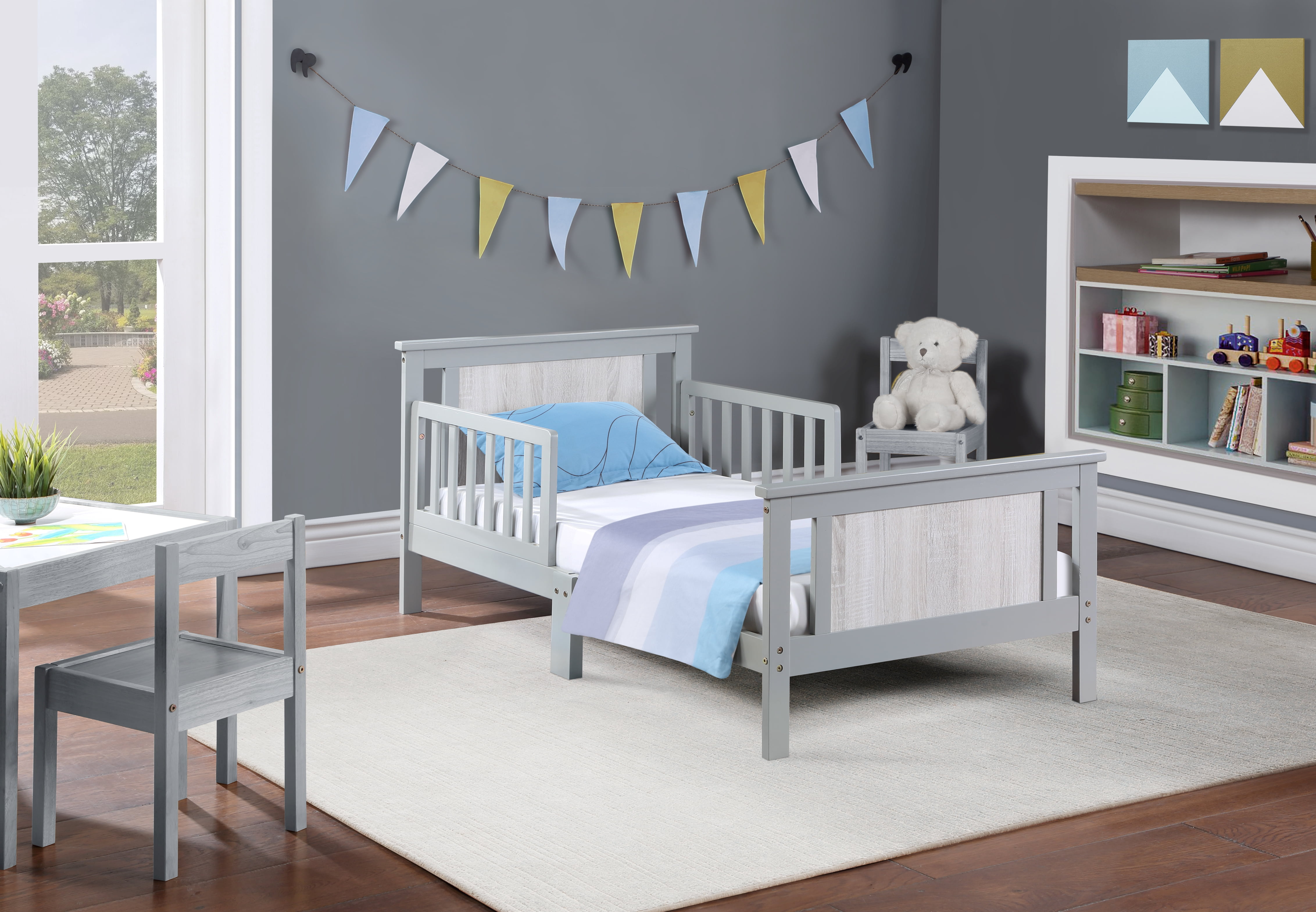 Olive & Opie Connelly Reversible Panel Toddler Bed in Gray/Rockport Gray